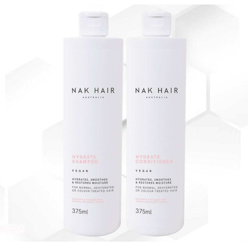 NAK Hair Hydrate Shampoo & Conditioner 375ml Smoothes & Restores Moisture for Dry Coloured Hair