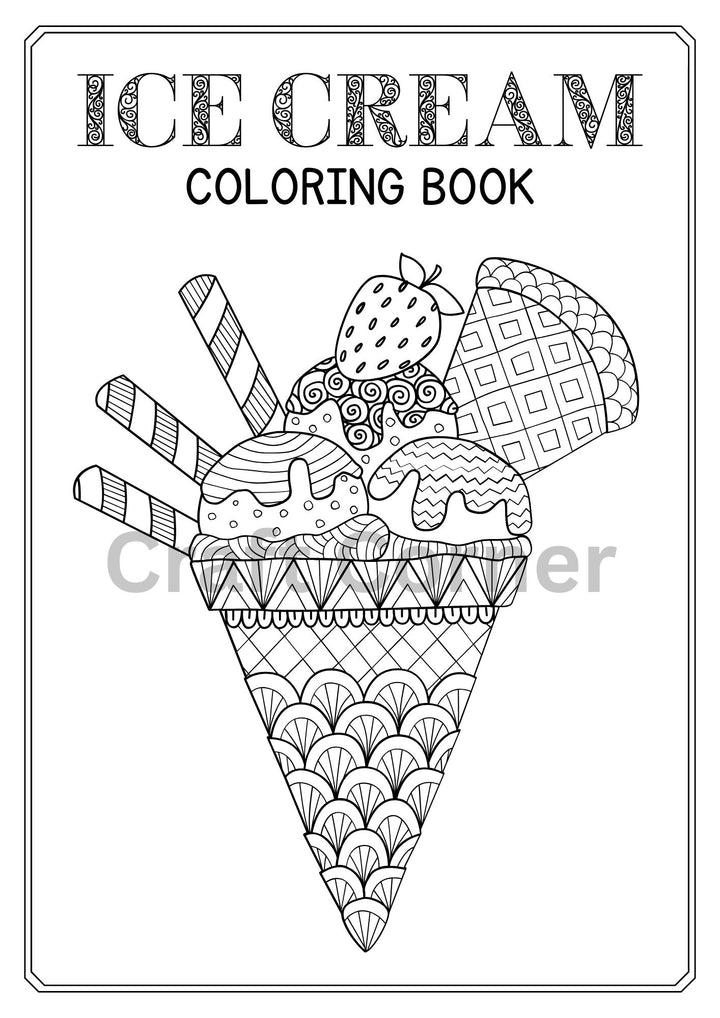 Ice Cream Adults Colouring in Book - Instant Printable