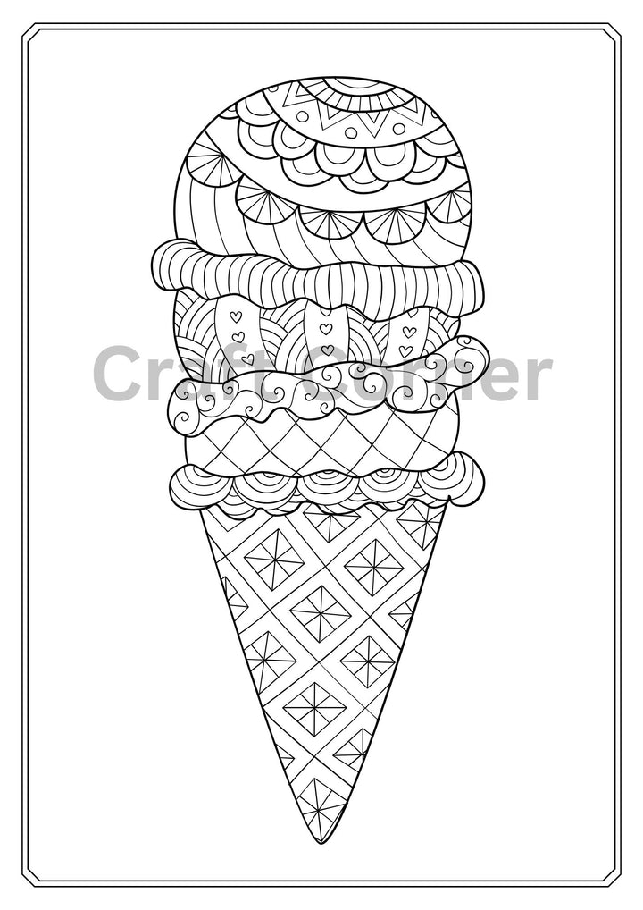 Ice Cream Adults Colouring in Book - Instant Printable