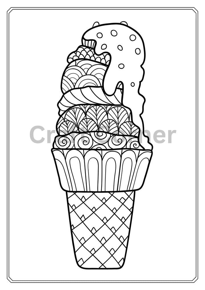 Ice Cream Adults Colouring in Book - Instant Printable