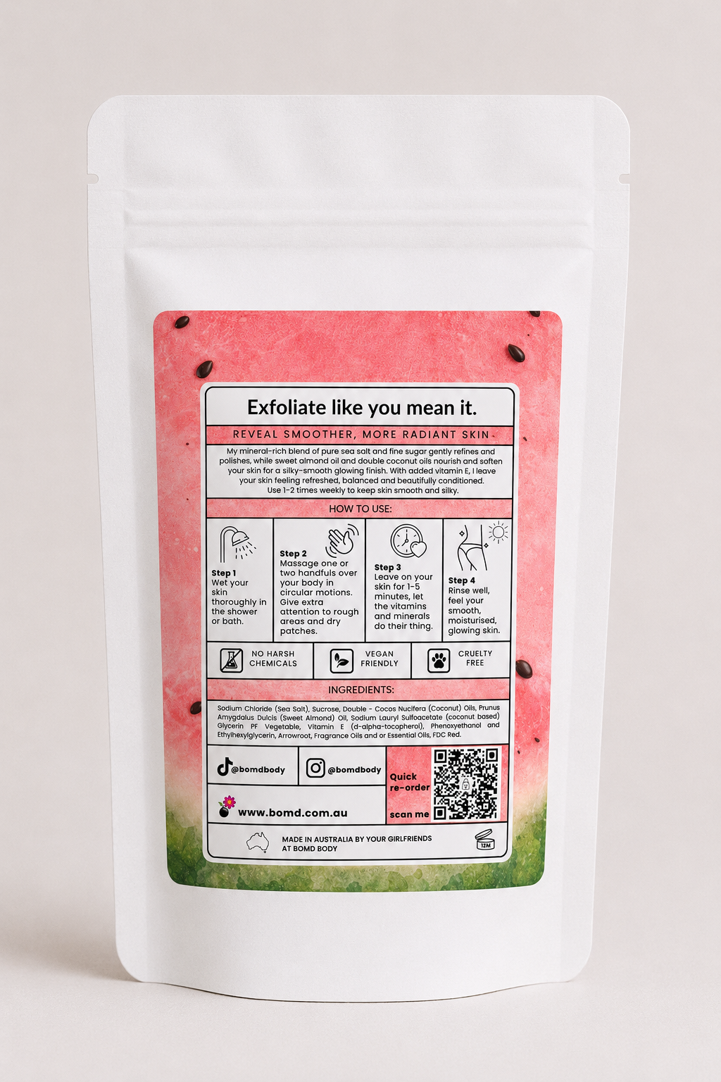 Watermelon Spritz Body Scrub Sea Salt Sugar & Coconut Oil with Vitamin E
