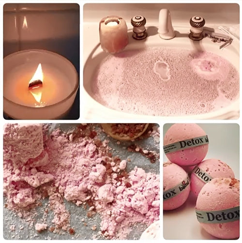 Detox Pink Rock Salt Bath Bomb Set of 6 Body Soak Bombs includes Jojoba Coconut and Hemp Oils for Beautiful Soft Skin