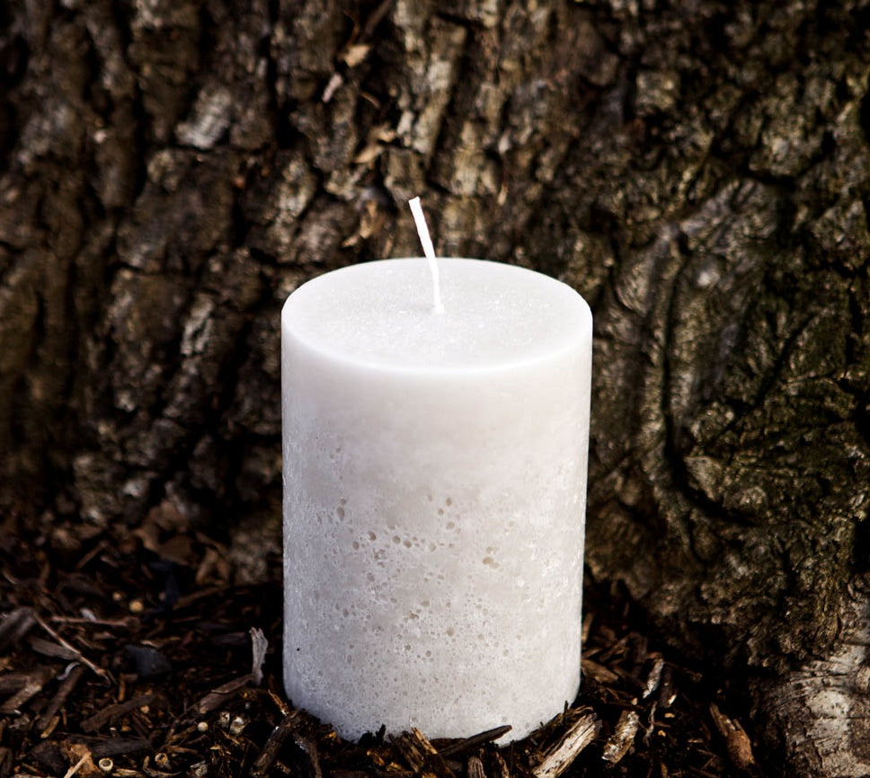 Off White Pillar Candle Rustic Relic Design