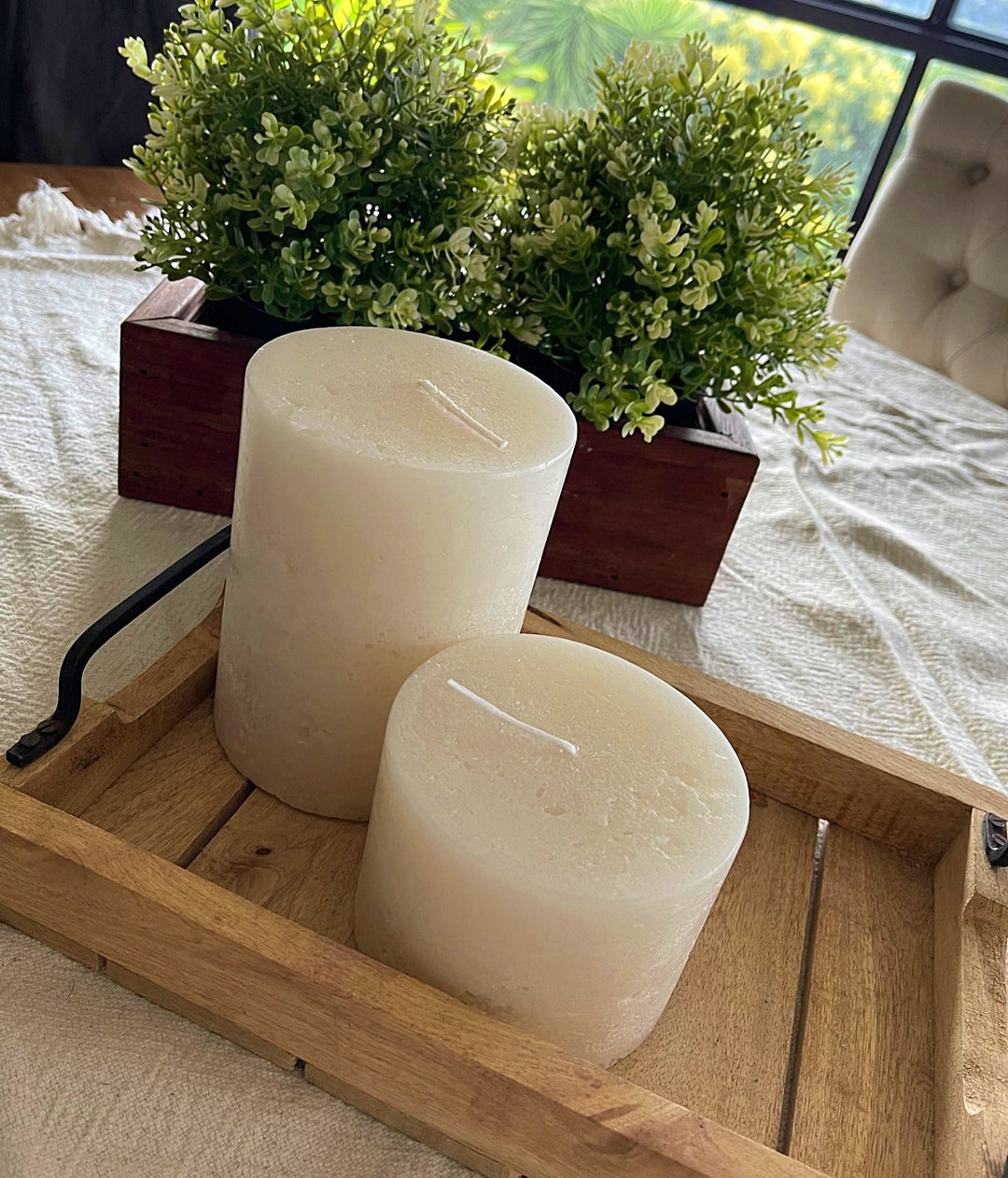 Off White Pillar Candle Rustic Relic Design
