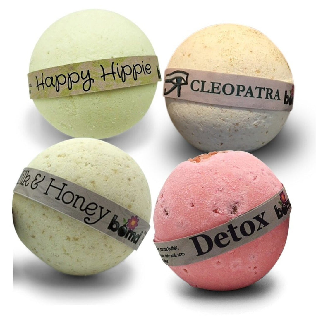 Chill Out Bath Bomb Soak  Gift Set for the Bath Lover includes Milk & Honey Bath Bomb, Cleopatra Bath Bomb, Happy Hippies & Detox Pink Rock Salt Bath Bomb Soak