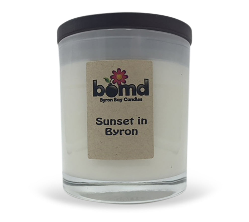 Sunset in Byron Hand poured pure soy candle with beautiful quality crackling wooden wick.