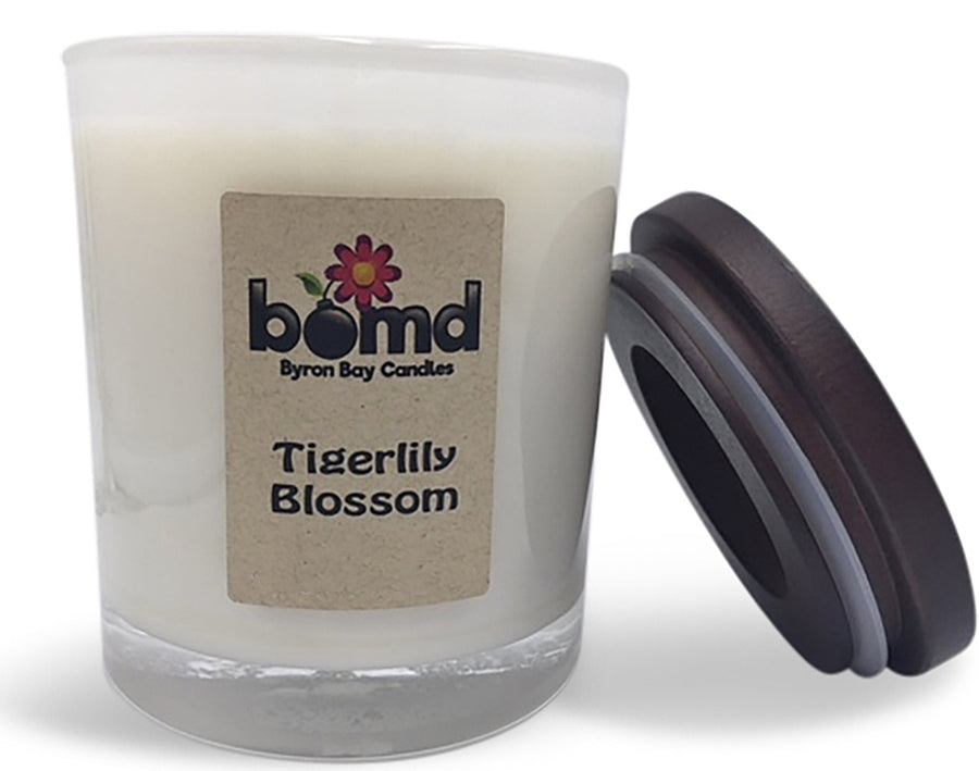 Tigerlily Blossom Candle with Cotton Wick in Glass Jar Display 100% Soy Hand Poured 