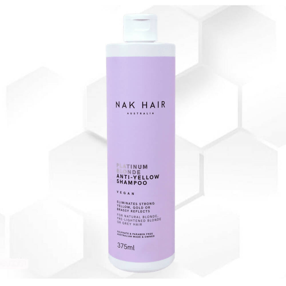 NAK Hair Platinmum Blonde Shampoo 375ml Anti-Yellow Eliminates Brassy Gold
