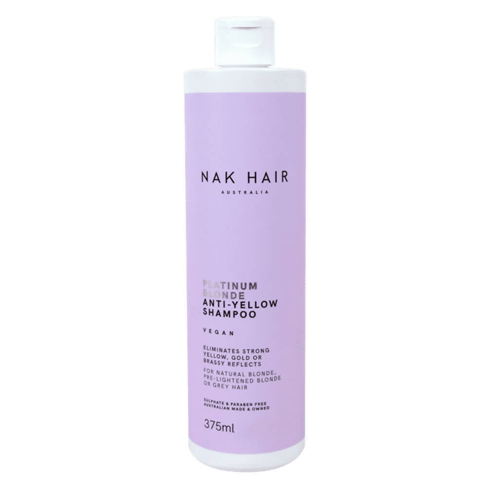 NAK Hair Platinmum Blonde Shampoo 375ml Anti-Yellow Eliminates Brassy Gold