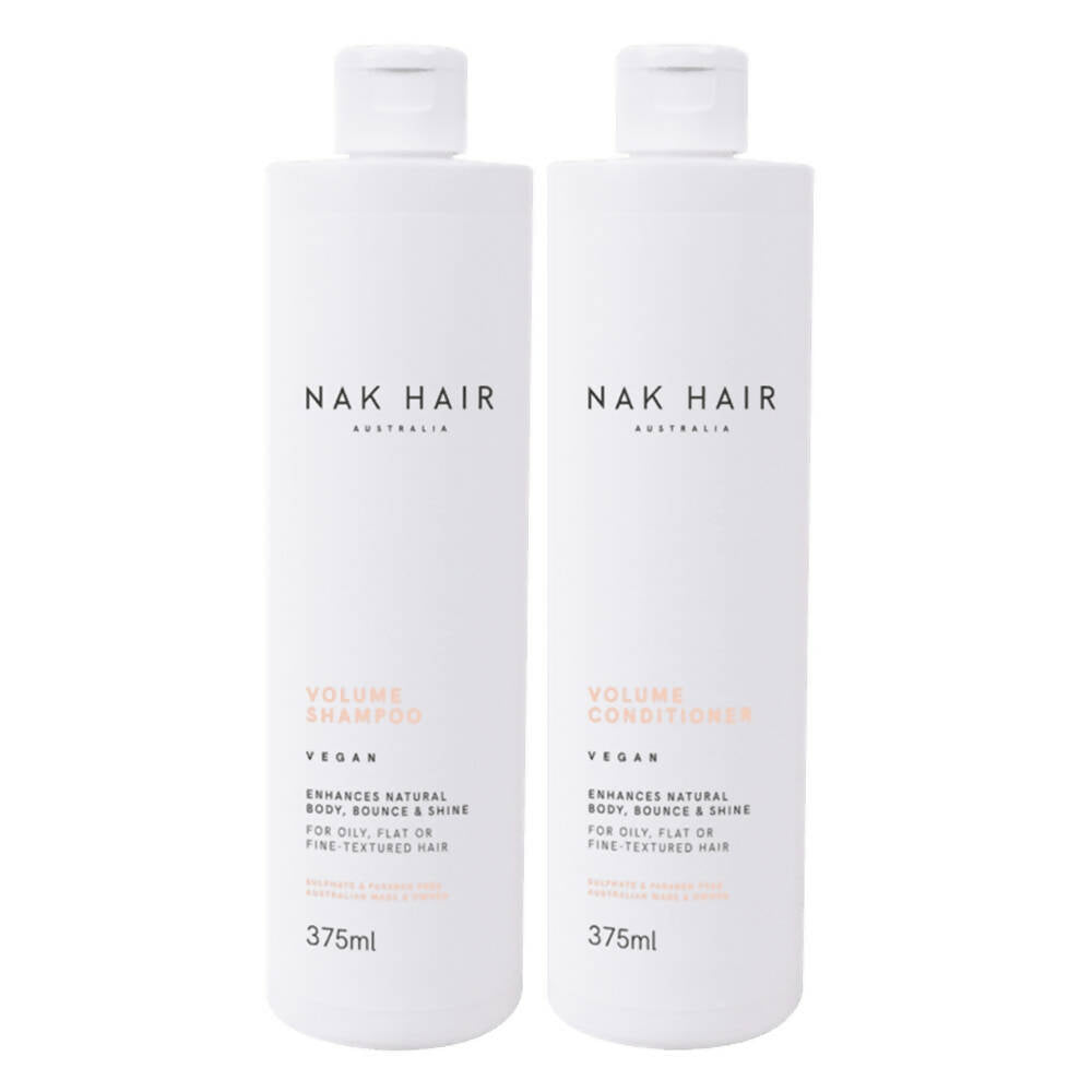 NAK Hair Volume Shampoo & Conditioner 375ml Enhances Body Bounce & Shine