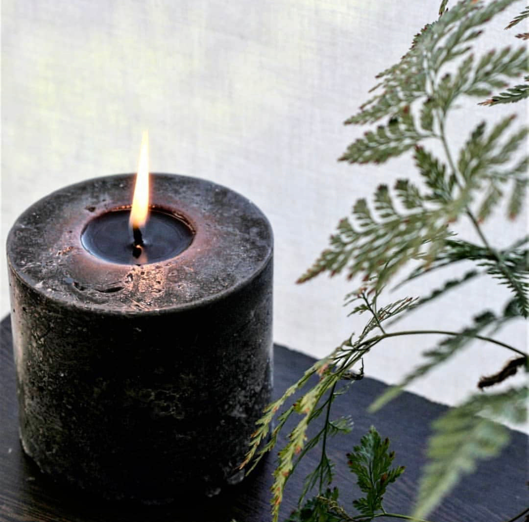 Rustic Black Pillar Candle Cathedral Style Design